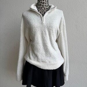 Honeydew terry cloth quarter zip sweater